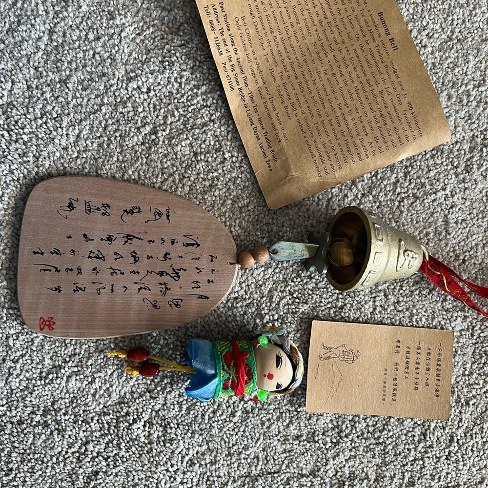Decorative Hanging Bell with Wooden Plaque and Doll